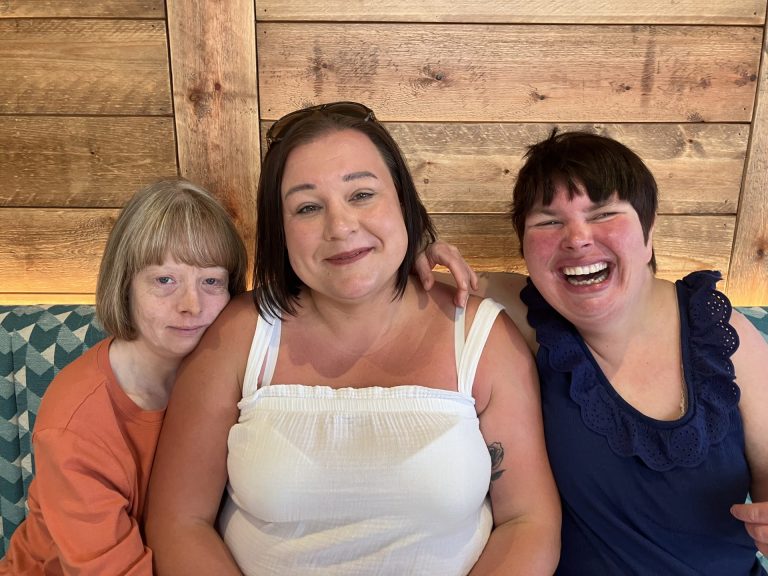 Carer Melissa sat with Hattie and Laura who use our services